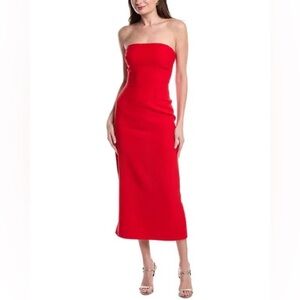 Gigiis Hola Slim Fit Red Strapless Midi Dress with Side Slits, Size S, EUC